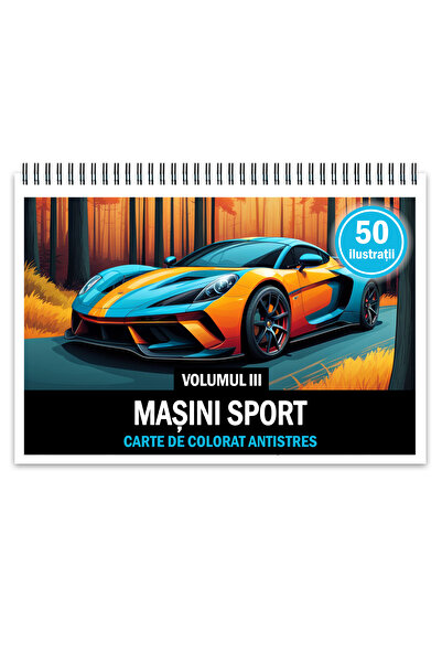 Legendary Gifts Carte de colorat antistres, 50 de ilustratii, Masini sport - Volumul III
