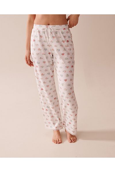 La Vie en Rose Snail Print Lace Trim Super Soft Pajama Pants