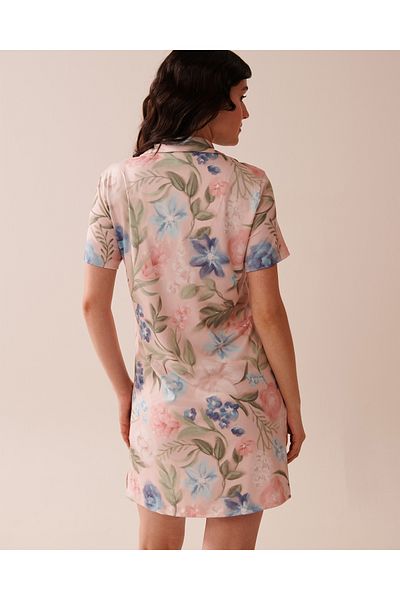 La Vie en Rose Watercolour Flower Print Super Soft Button-down Sleepshirt