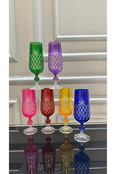 Vakıf home Bohemia Crystal Colorful Handcrafted Footed Pineapple Model Coffee Side Water Glass