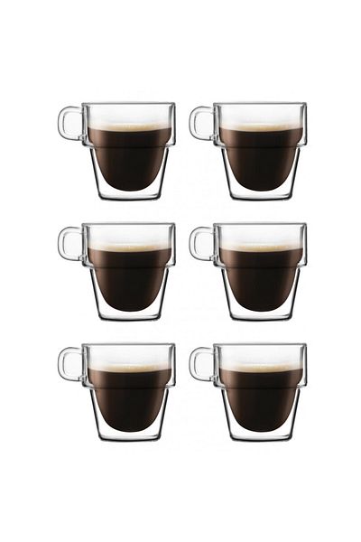 KRASINO Set of 6 Altmore coffee mugs, borosilicate glass, double walls, 250 ml