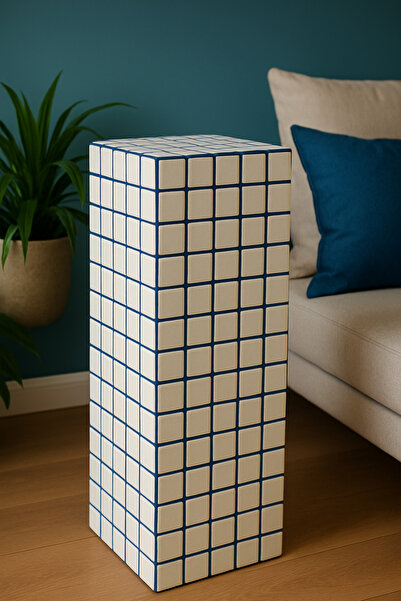 stork woods Yan Sehpa | El Yapımı Cam Mozaik Kaplı Yan Sehpa | Modern Minimal Tasarım | Beyaz Pinterest Model