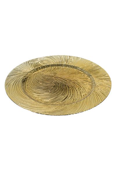 ABYZ Decorative Round Plate in Gold Plastic Embossed Waves Ø33x1.5cm