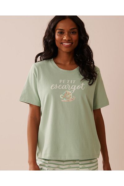 La Vie en Rose Snail Print Crew Neck Cotton T-shirt