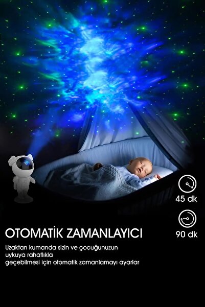 keyfisepet en keyifli sepet Astronot Figürlü Galaxy Projeksiyon Gece Lambası – Uzaktan Kumandalı RGB Renkli Yıldız Işıklı Lamba