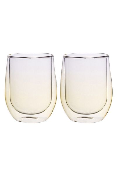 KRASINO Set of 2 Arlen glasses, double walls, yellow, 300 ml, 8.5x9.5 cm