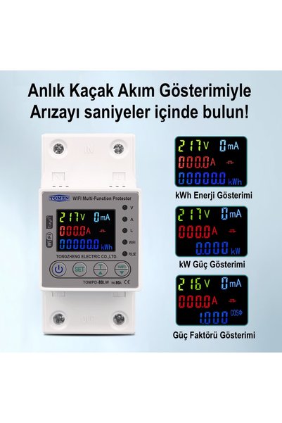 TOMZN Akıllı Kaçak Akım Rölesi Ve Voltaj Akım Koruyucu Röle Gerilim 80a Monofaz (10MA-99MA)
