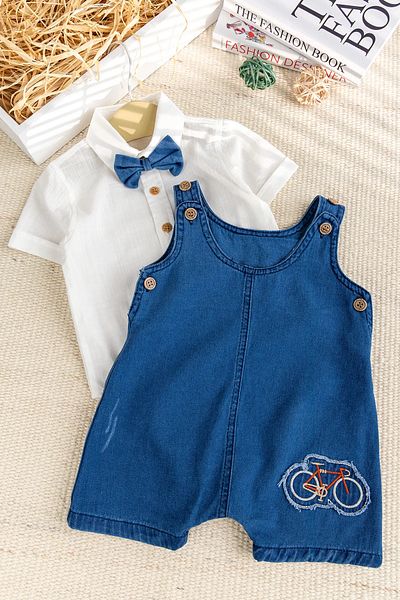 Babymod Bow Tie Denim Stylish Summer Jeans Baby Boy Salopet Jumpsuit Suit