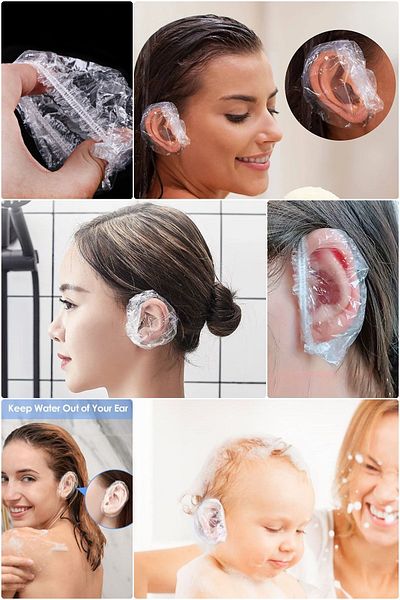 Shopura Waterproof Shower Bath Protector Durable Transparent Elastic Ear Cap Compatible with All 100 Pieces