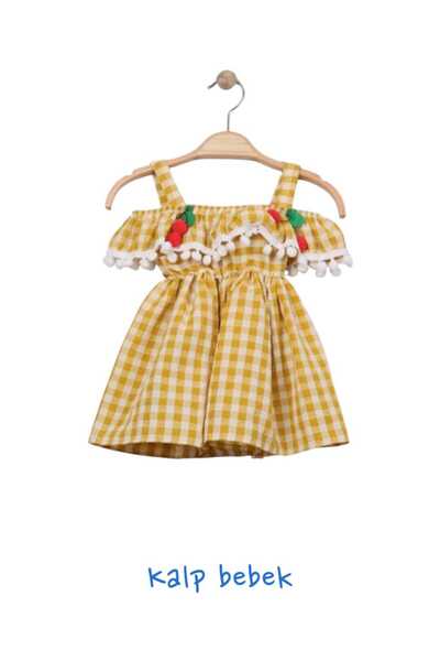 Butik KIZ ÇOCUK KİRAZLI ASKILI KAHVERENGİ ELBİSE