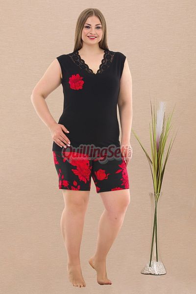 quilling Black Color Big Size Lady 10371 Women's Pajama Set with Shorts