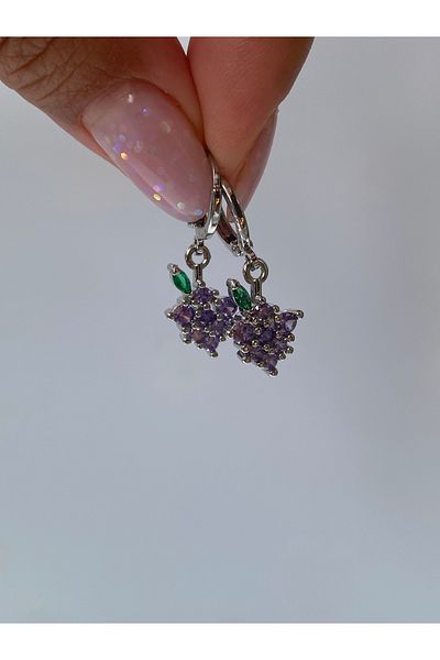 kurukafagift Grape Stone Silver Color Mini Double Earrings