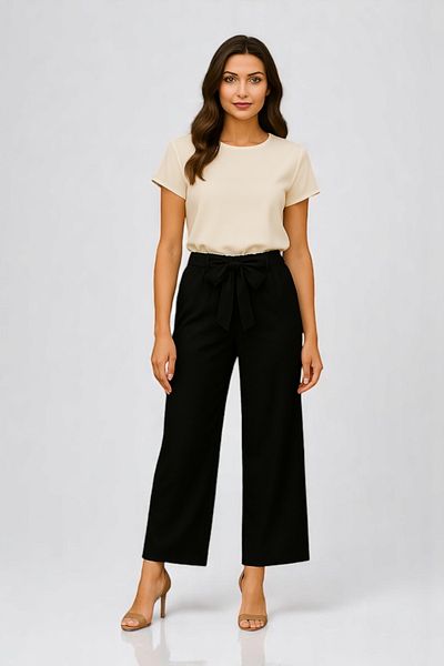 bb butik basic Belted Double Palazzo Trousers Db1634