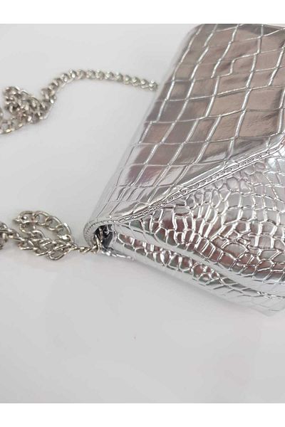 GÜLÇEM butik Nare Crocodile Chain Strap Women's Shoulder Bag Silver