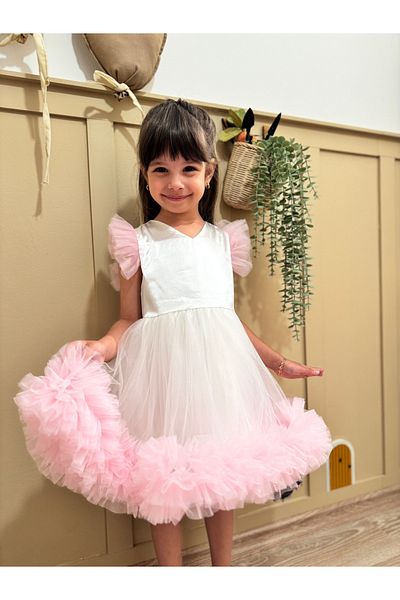 penu baby kids Pink Carnival Detailed Short Sleeve Baby Girl Dress
