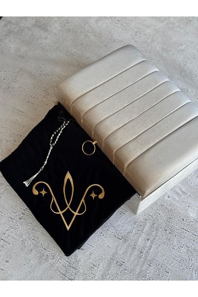 CREARTHOME Black with Gold Box 4 Pieces Men's Prayer Mat Groom's Bundle Dowry Set Special Production
