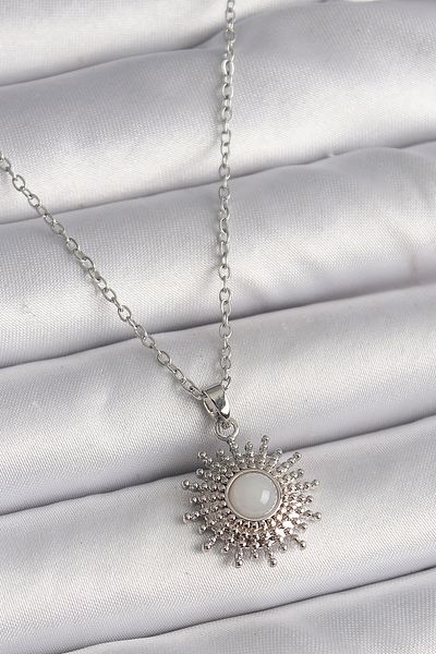 Skygo 316L Steel Silver Color Chain White Enameled Sun Model Women's Necklace - Tj-Bko9719