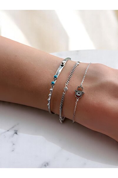 Vigens Mulier 925 Ayar Renkli Boncuk Detaylı Kelepçe Bileklik Caelina