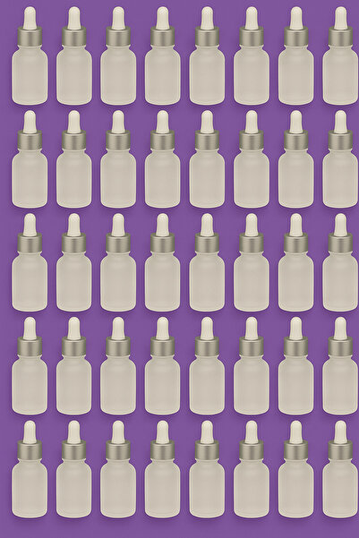 viaderm 30 ml Boş Serum Şişesi Buzlu Cam 40 Adet - Beyaz Emzik - Gümüş Kapak