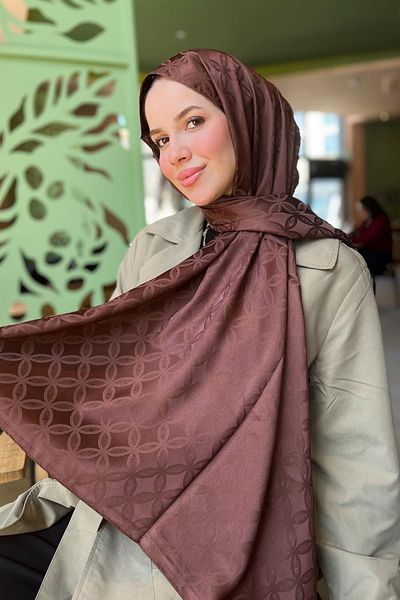 Sultan Eşarp Sultan Jacquard Shawl - Flower Pattern - Slj001-13 - Brown
