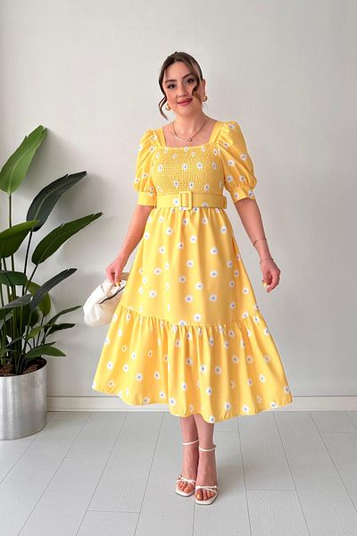 MaziButik Papatya Gipeli Ayrobin Dress Yellow