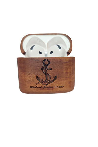 Damla Airpods 3. Nesil Gemi Çapası Baskılı Kılıf Walnut Guard Pro Ahşap Airpo...