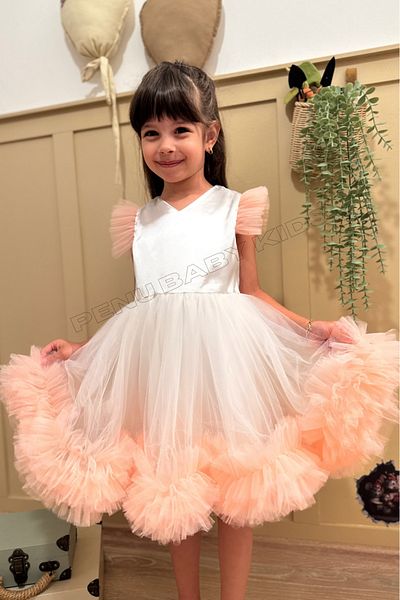 penu baby kids Salmon Carnival Detailed Short Sleeve Baby Girl Dress