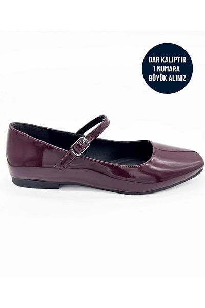 MAGGIO Women's Burgundy Patent Leather Mary Jane Ballerina Comfortable Sole - Narrow Fit, Buy One Size up