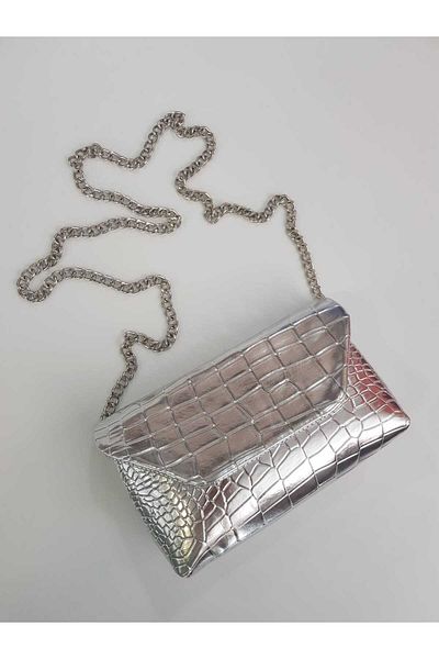 GÜLÇEM butik Nare Crocodile Chain Strap Women's Shoulder Bag Silver