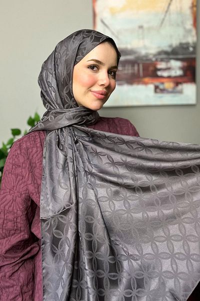 Sultan Eşarp Sultan Jacquard Shawl - Flower Pattern - Slj001-18 - Anthracite