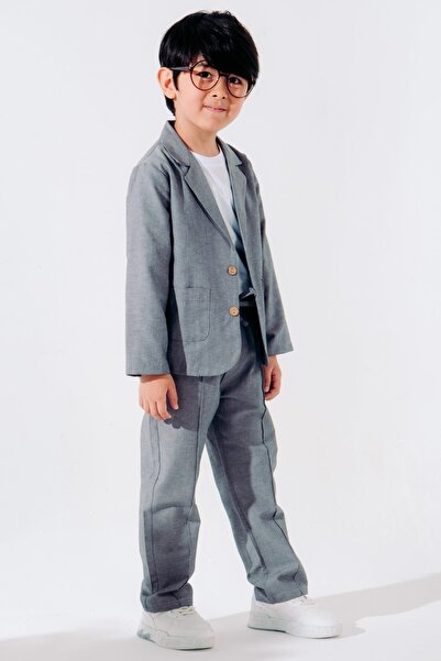 Ege Bebek Boy's Linen Jacket Summer Thin 3 Pieces Stylish 2-3-4-5-6-7-8-9-10 Years Old Holiday Suit