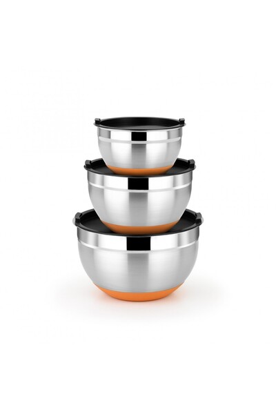 Bra Σετ 3 μπολ Efficient, από ανοξείδωτο ατσάλι, με καπάκι, 16-20-24 cm