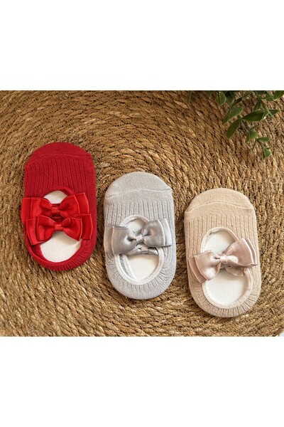 vikivin bebe 3'lü Set Fiyonklu Kız Bebek Çorapları