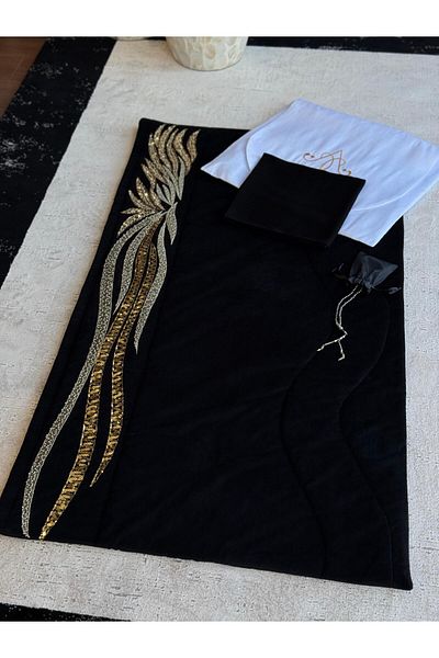 CREARTHOME White Bowknot Embroidered 5 Pieces Women's Prayer Rug Bride Dowery Set Special Production