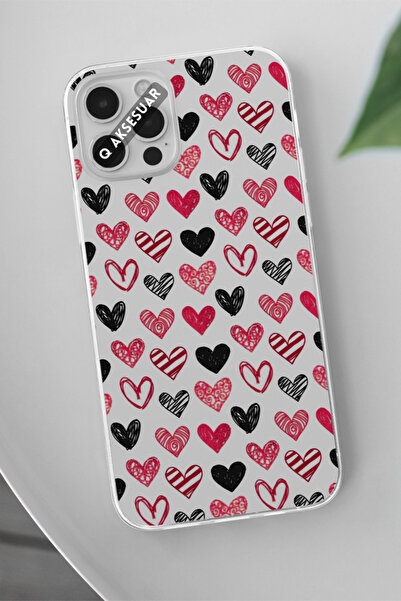 Q Aksesuar Samsung Galaxy Note 10 Lite Uyumlu Kırmızı Siyah Kalp Tasarımlı Şe...