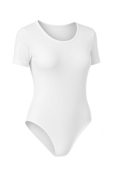 QKK Body din bumbac, lycra, pieptănat, cu mânecă scurtă, cu gâtul turn, alb-negru-alb, cu 3 închidere cu capse