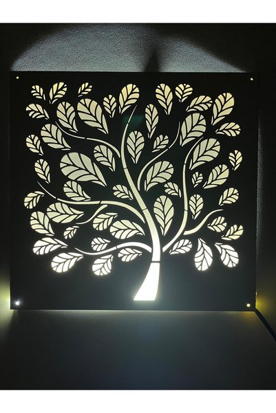 Dekoratif LED Aydınlatmalı Ahşap Duvar Paneli - 31x30 cm | (Ağaç) Beyaz Ledli