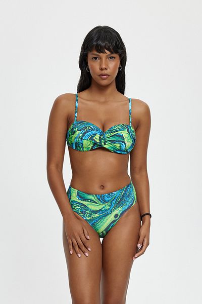 Louren Yeşi̇L Patterneḋ High Waist Underwire Covered Solid Color Strapless Gathering Bi̇Ki̇Ni̇ Set