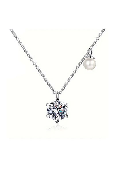 OEM Classic silver necklace with moissanite diamond and white pearl