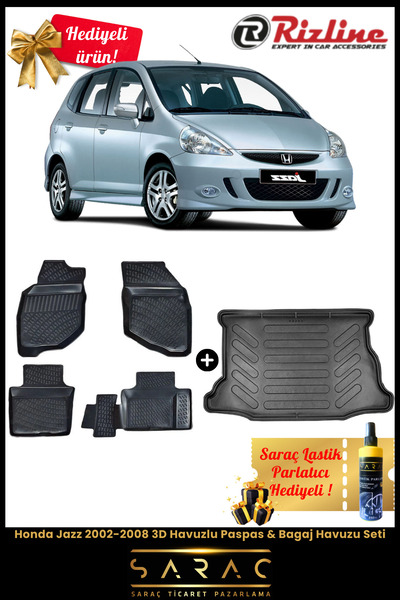 Rizline Honda Jazz 2002-2008 Havuzlu Paspas & Bagaj Havuzu Seti+HEDİYELİ!