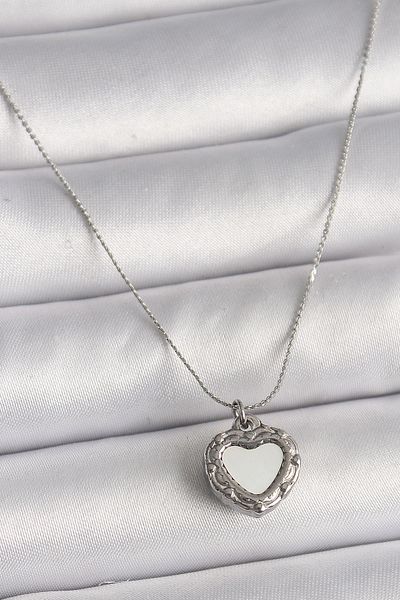 Skygo 316L Steel Silver Color Chain Mirrored Heart Model Women's Necklace - Tj-Bko9785