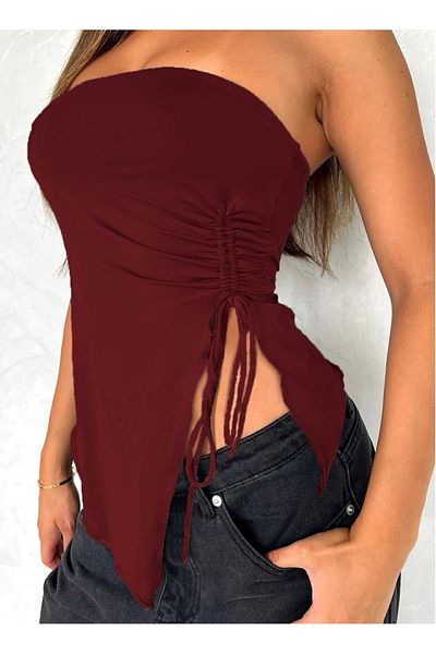 World Fashion Trends Bluză flexibilă fără bretele cu șiruri WFT4014B