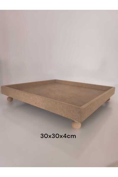 Home Ahşap-boyanabilir-ayaklı-dekoratif Kare Sunumluk Tepsi
