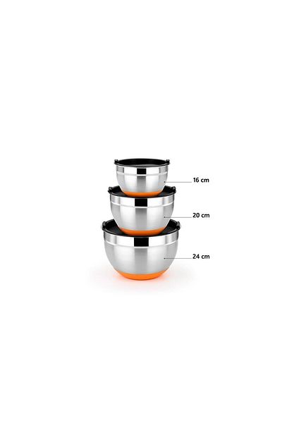 Bra Set of 3 BRA Eficient bowls, stainless steel, with lid, 16-20-24 cm