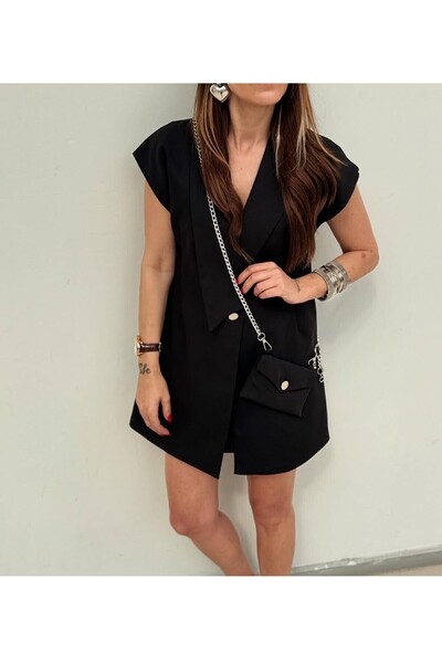 EsSo butik Atlas Fabric Double Breasted Collar Bag Design Oversize Vest