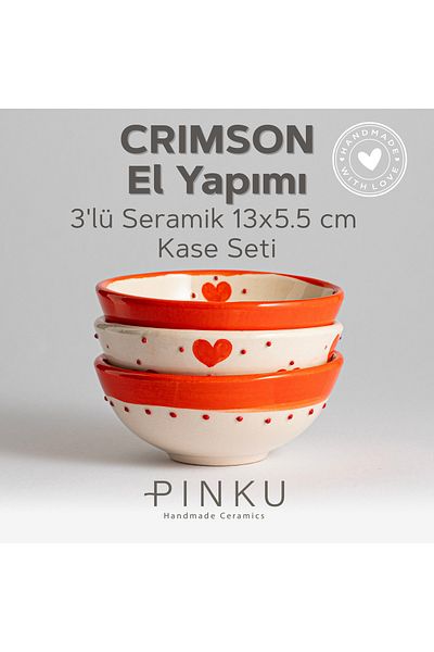 PINKU Ceramics Crimson 13X5.5Cm |   Handmade Set of 3 Ceramic Bowls – Dessert, Olive, Jam and Cookie Presentations