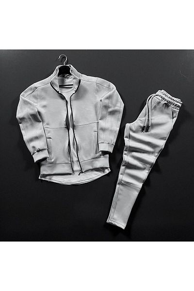 NOFLEN Gray Men's Unprinted Scuba Tracksuit Set