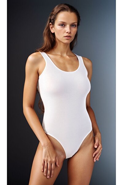 Lienna Women's Cotton Stretch Fabric Combed Cotton Thick Strap Black & White 2-Piece Hooked Bodysuit