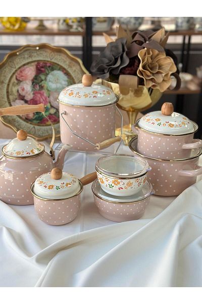 MD MİMOZA DEKOR Enamel Amanda Kitchen Set 7 Pieces