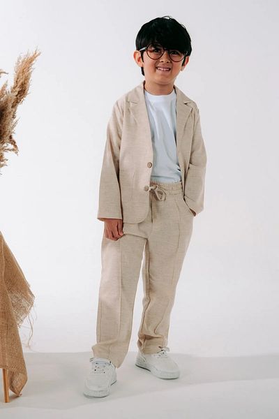 Ege Bebek Boy's Linen Jacket Summer Thin 3 Pieces Stylish 2-3-4-5-6-7-8-9-10 Years Old Holiday Suit